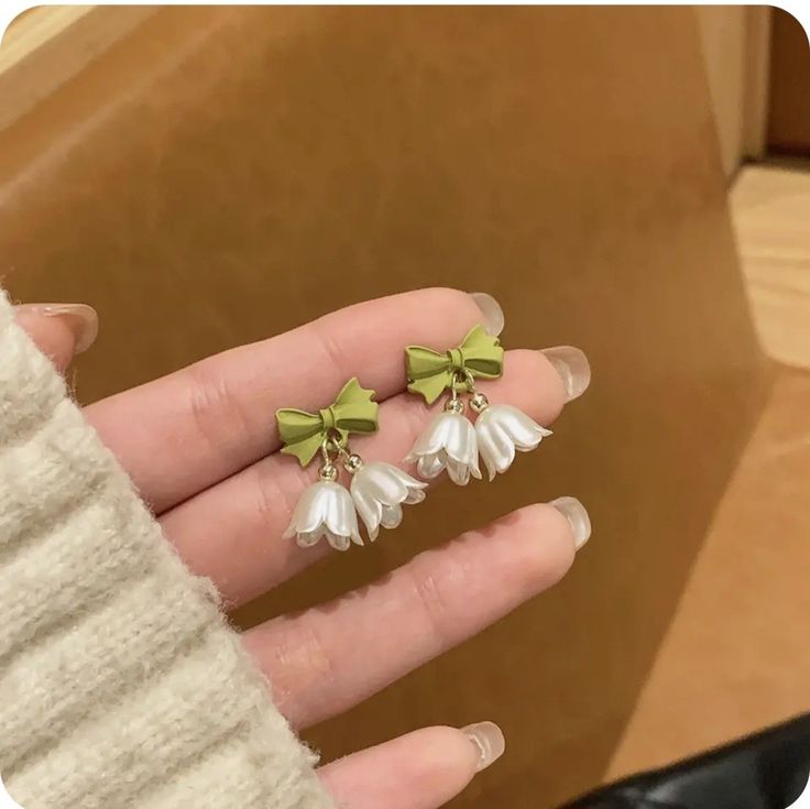 Bow Decor Flower Drop Earring