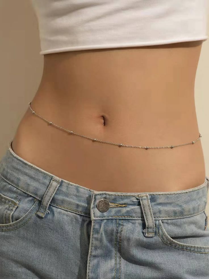 Belly Chain Silver Pearl Layered