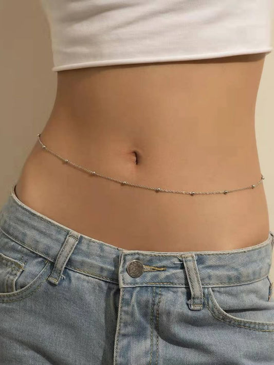Belly Chain Silver Pearl Layered