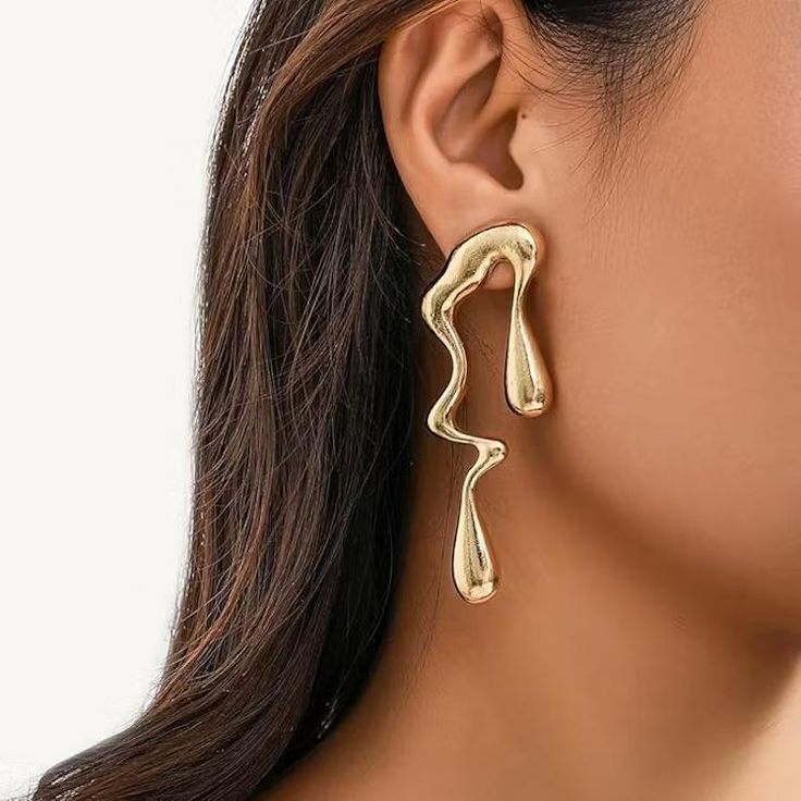 Abstract Gold-Plated Drop Earrings