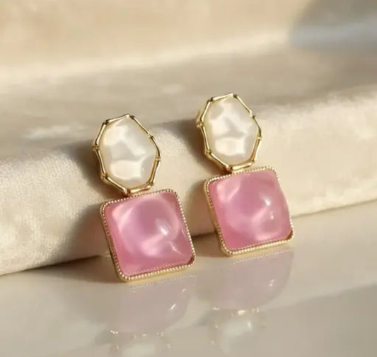 PINK AND WHITE STONE DROP EARRINGS