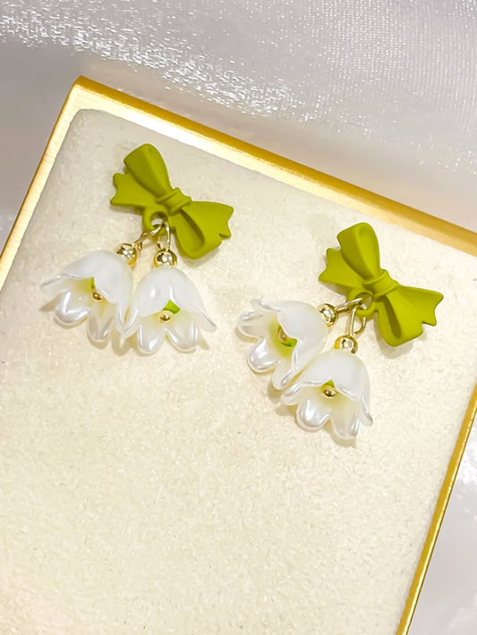 Bow Decor Flower Drop Earring