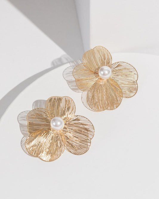GOLD WIRE FLOWER HEAVY EARRING