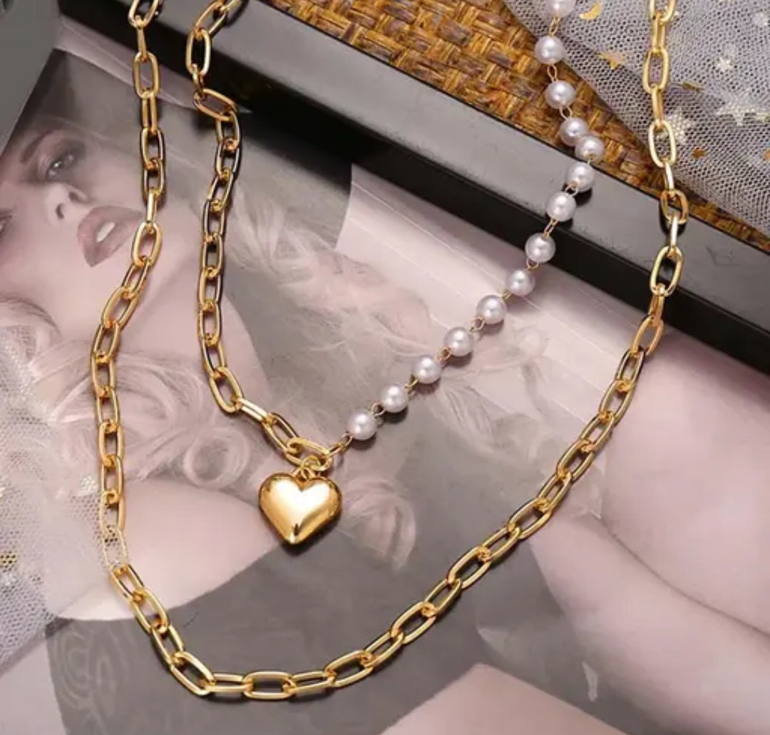 GOLD PLATED WHITE PEARL MIX CHAIN