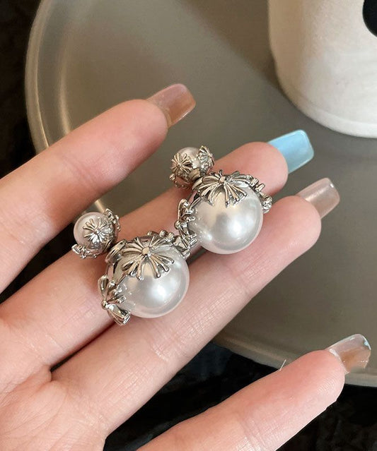 VINTAGE SILVER CROSS PEARL STUD
