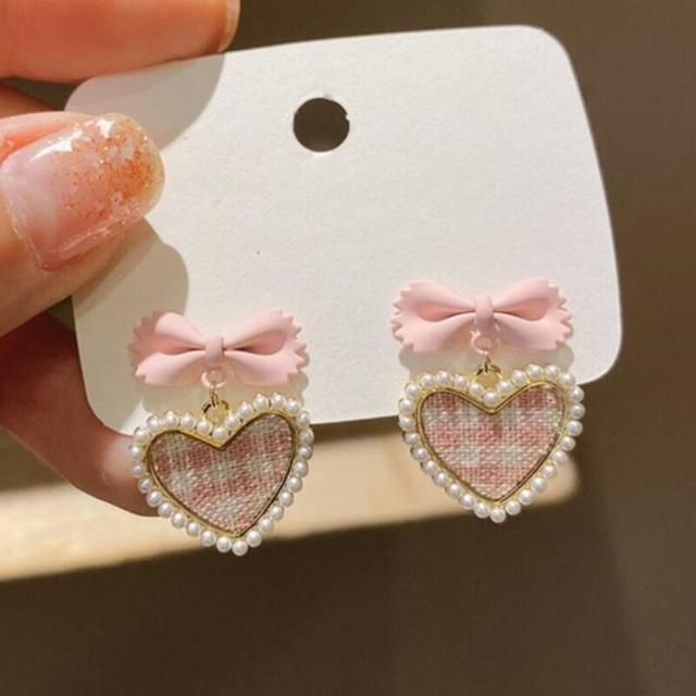 PINK BOW HEART EARRING