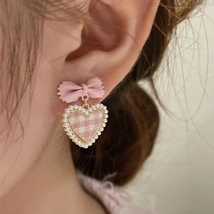 PINK BOW HEART EARRING