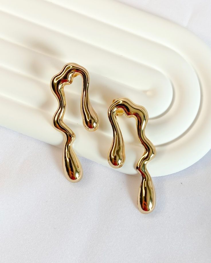 Abstract Gold-Plated Drop Earrings