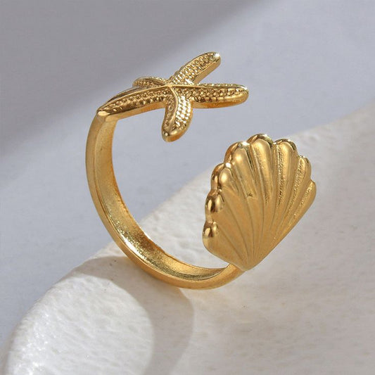 Starfish And Seashell Ring