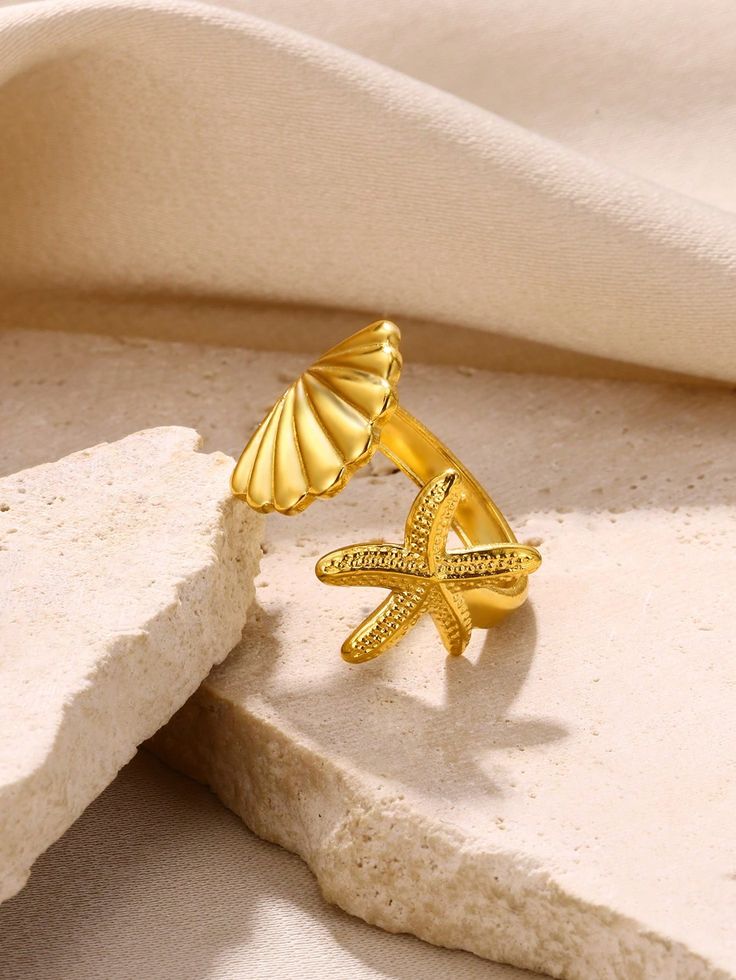 Starfish And Seashell Ring