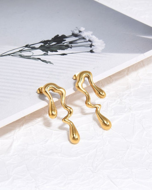 Abstract Gold-Plated Drop Earrings