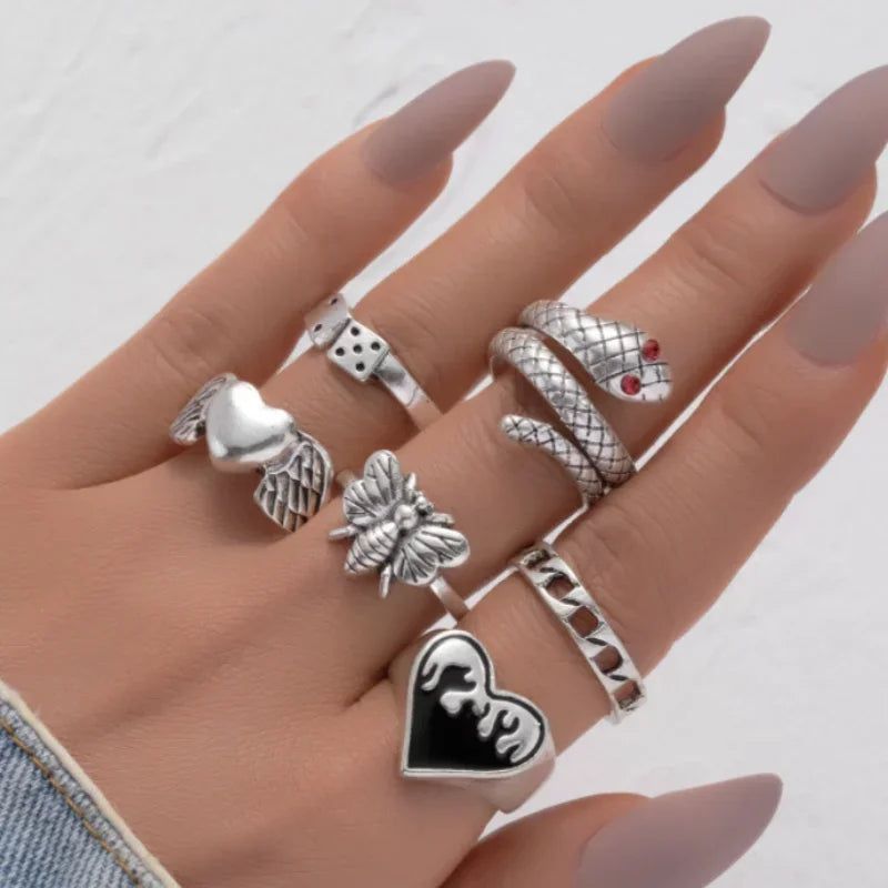 SILVER PLATED TONED RING SET OF 6
