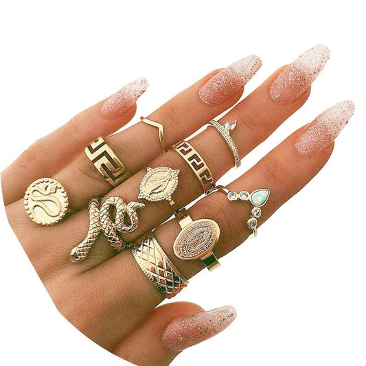 10 Pieces Snake Artistic Ring Set