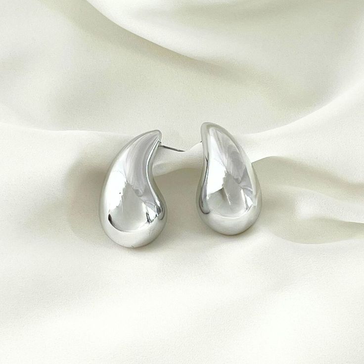 Liquid Silver Drop Stud Earrings