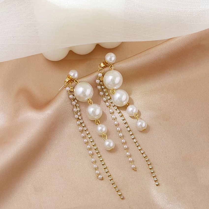Classic Pearl Long Drop Earrings
