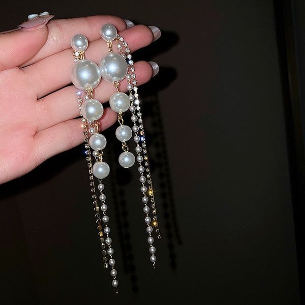 Classic Pearl Long Drop Earrings