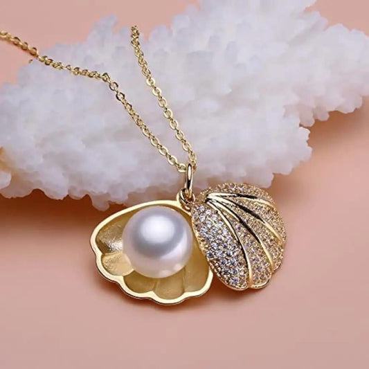 STERLING SILVER SHELL PEARL PENDANT CHAIN