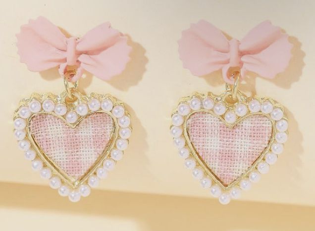 PINK BOW HEART EARRING