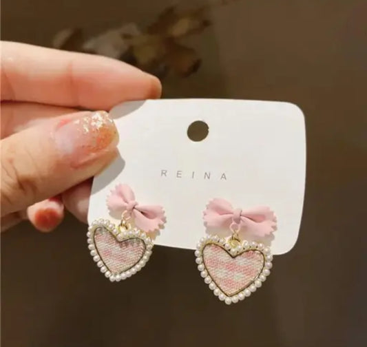 PINK BOW HEART EARRING