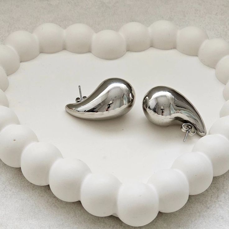 Liquid Silver Drop Stud Earrings