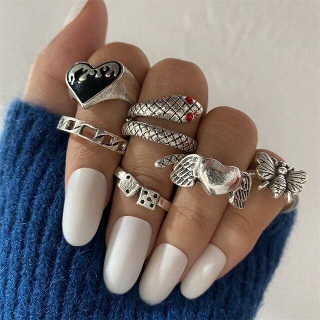 SILVER PLATED TONED RING SET OF 6