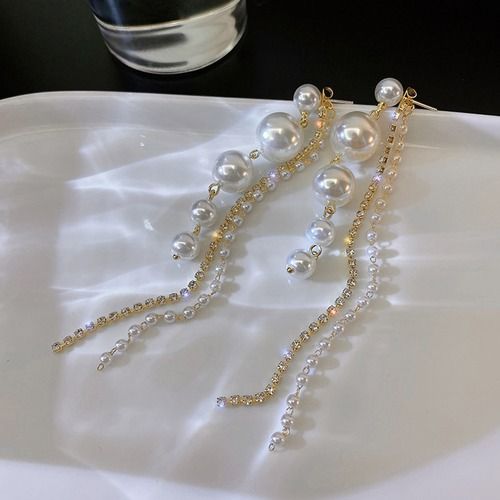 Classic Pearl Long Drop Earrings