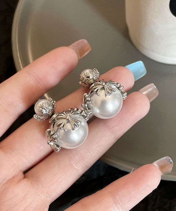 VINTAGE SILVER CROSS PEARL STUD