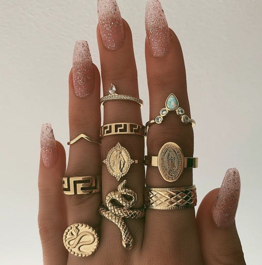 10 Pieces Snake Artistic Ring Set