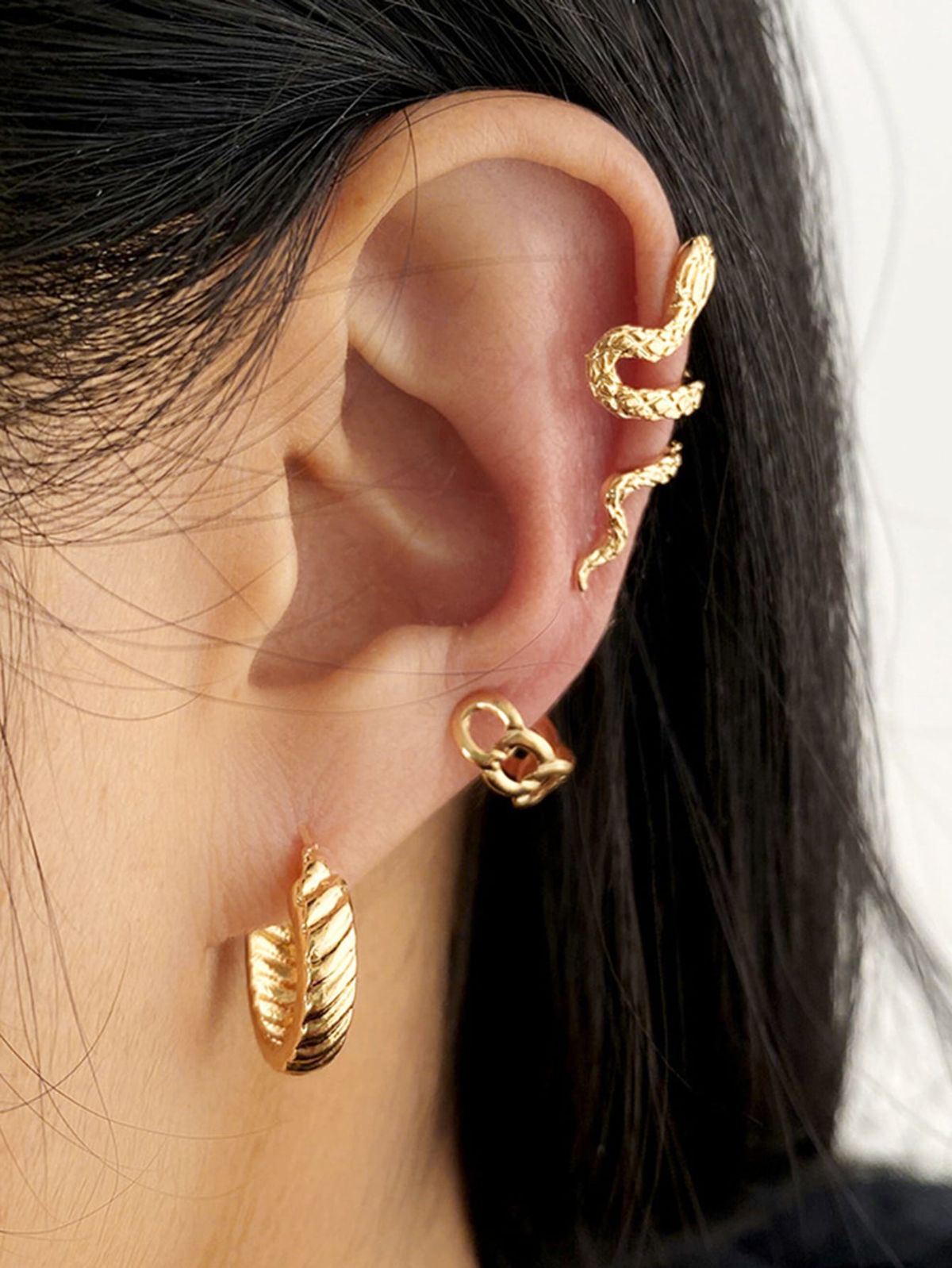 3 Pcs GOLD TONE EAR CUFF