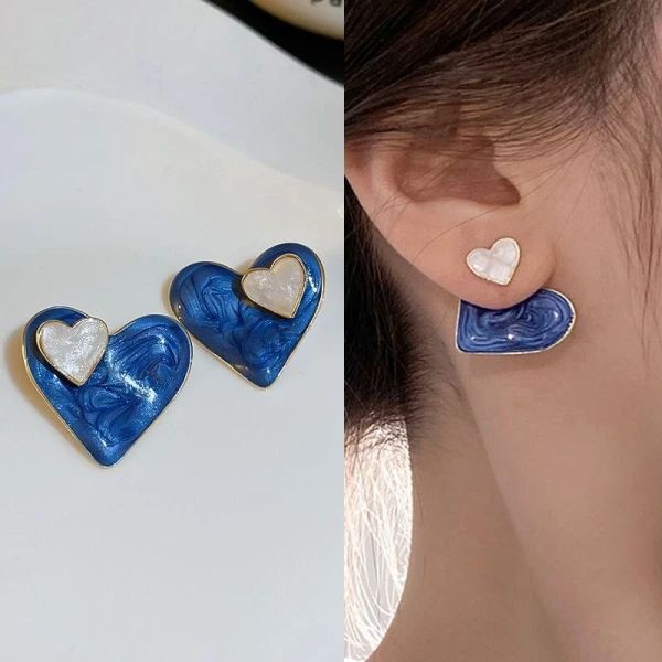 TRENDY BLUE HEART SHAPE STUD