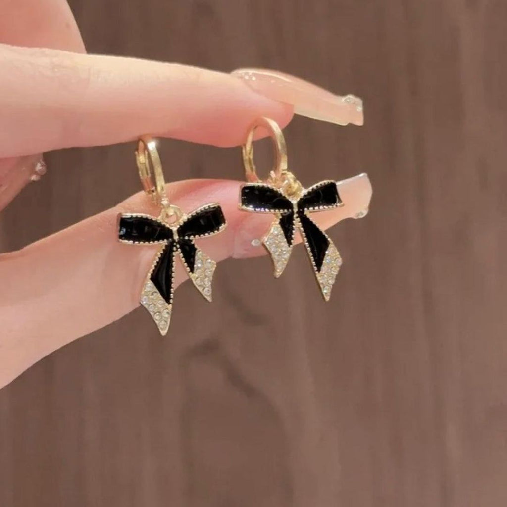 Midnight Bow Drop Earrings