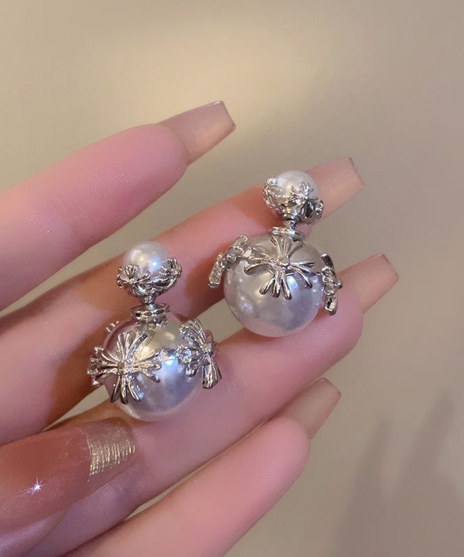 VINTAGE SILVER CROSS PEARL STUD